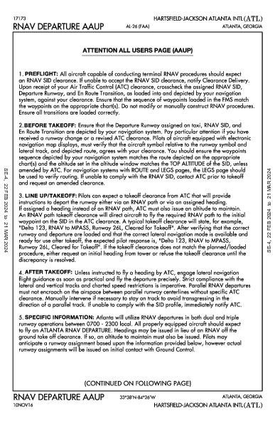 ハーツフィールド・ジャクソン・アトランタ国際空港 Atlanta, GA (KATL): RNAV DP AAUP (DAU)