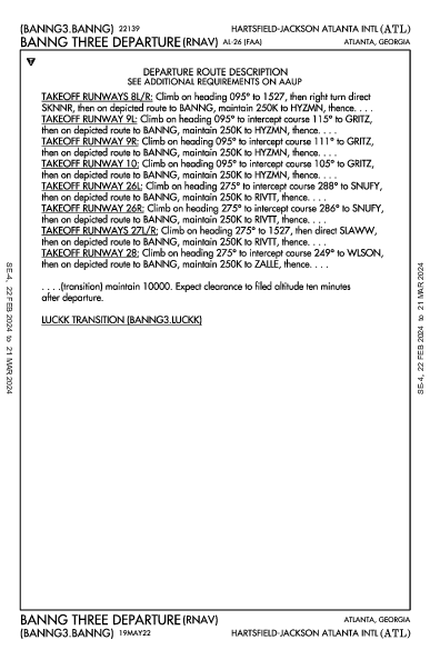 ハーツフィールド・ジャクソン・アトランタ国際空港 Atlanta, GA (KATL): BANNG THREE (RNAV) (DP)