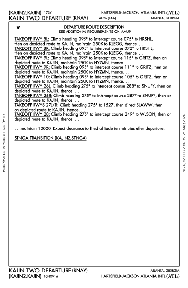 ハーツフィールド・ジャクソン・アトランタ国際空港 Atlanta, GA (KATL): KAJIN TWO (RNAV) (DP)