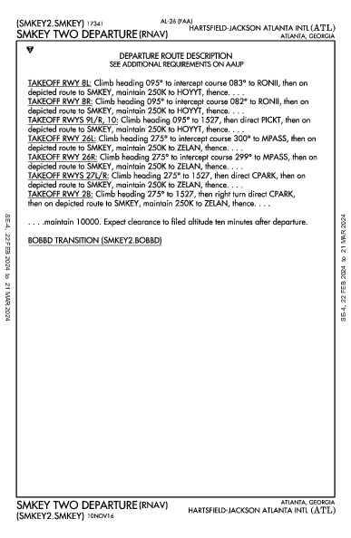 ハーツフィールド・ジャクソン・アトランタ国際空港 Atlanta, GA (KATL): SMKEY TWO (RNAV) (DP)