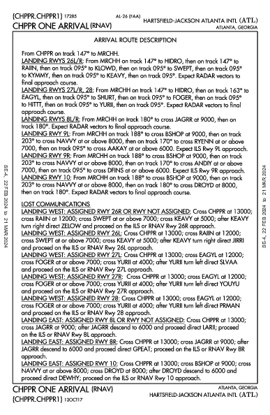 ハーツフィールド・ジャクソン・アトランタ国際空港 Atlanta, GA (KATL): CHPPR ONE (RNAV) (STAR)