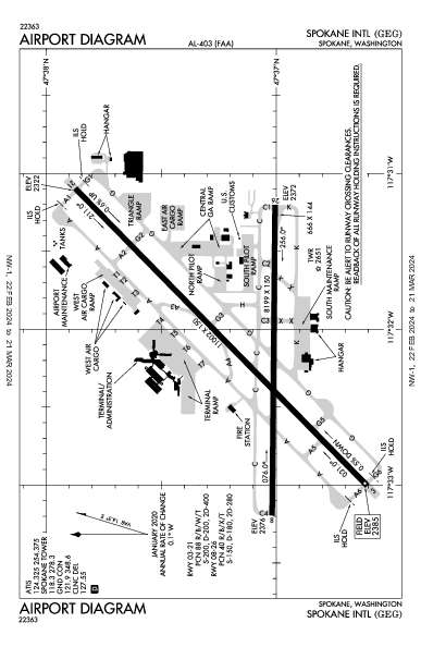 スポケーン国際空港 Spokane, WA (KGEG): AIRPORT DIAGRAM (APD)