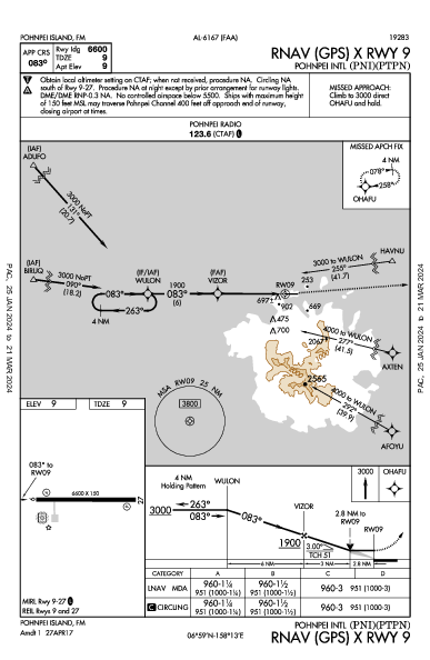 ポンペイ国際空港 Pohnpei Island,  (PTPN): RNAV (GPS) X RWY 09 (IAP)