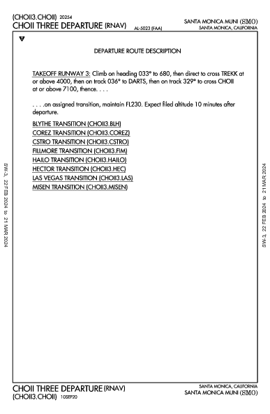 サンタモニカ空港 Santa Monica, CA (KSMO): CHOII THREE (RNAV) (DP)